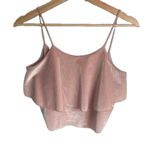 Another Story Pink Velour Crop Flowy Tank Top Size S